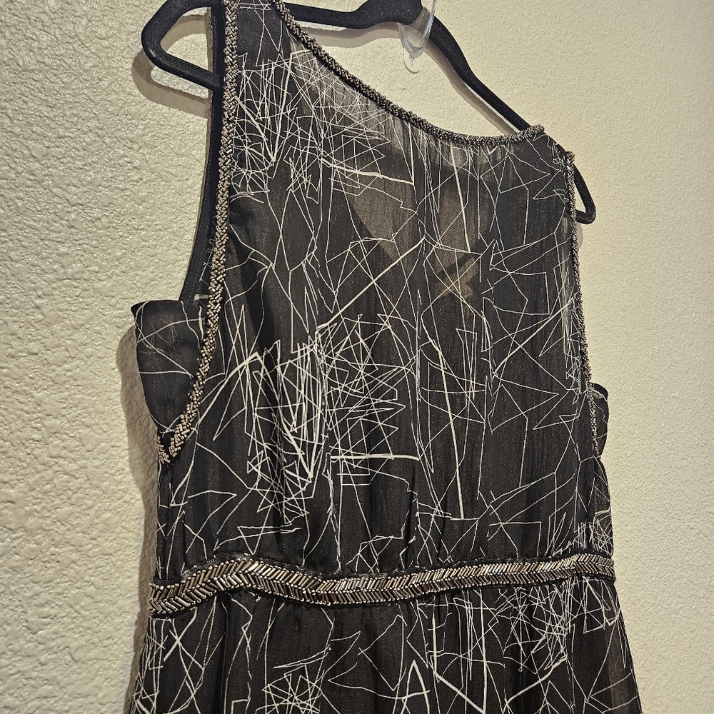 NWT Relished Midi Geometric Print Beaded Irredescent Fit & Flare Dress Size XL